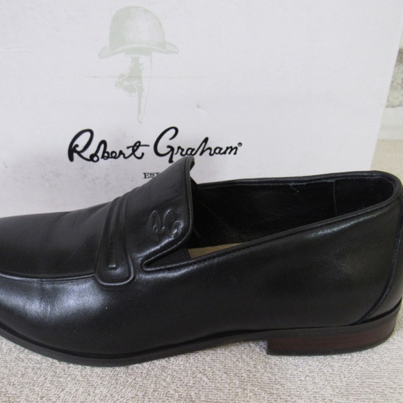 Robert Graham Sz 9.5D Black Logo Round Toe Slip On Loafers Shoes - Picture 3 of 10